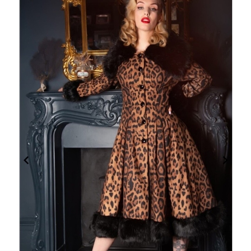Rare Collectif Leopard Coat with Faux Fur Trim L Like New
